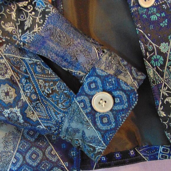 EUC COLDWATER CREEK Blue on Blue Paisley & Patchwork Button Up Jacket Size L - Picture 7 of 8